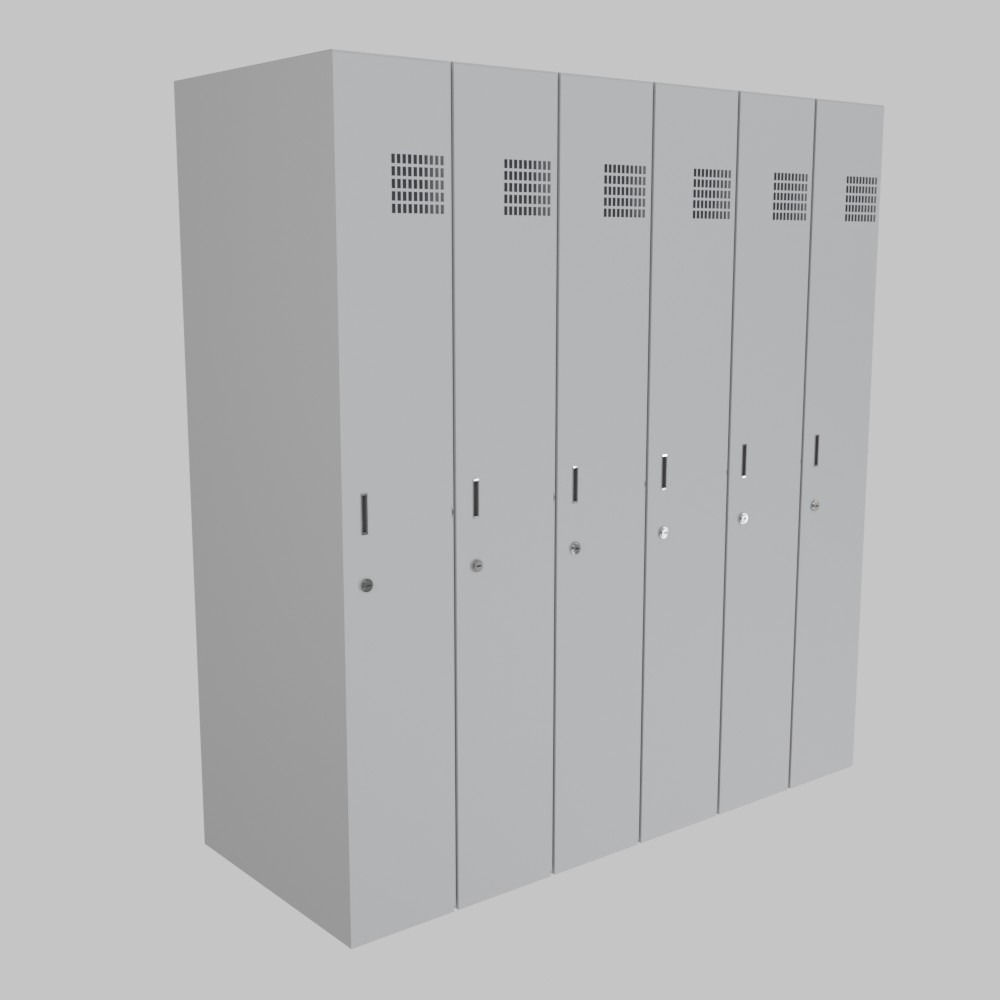 1×6 metal wardrobe cabinet without shelves — a single-level sectional model with ventilation.