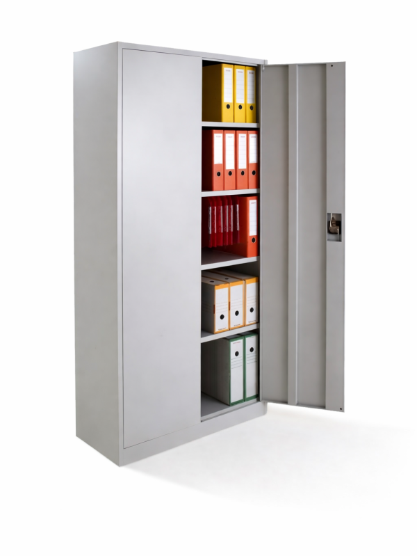 Metal office storage cabinet with hinged doors and shelves AV4