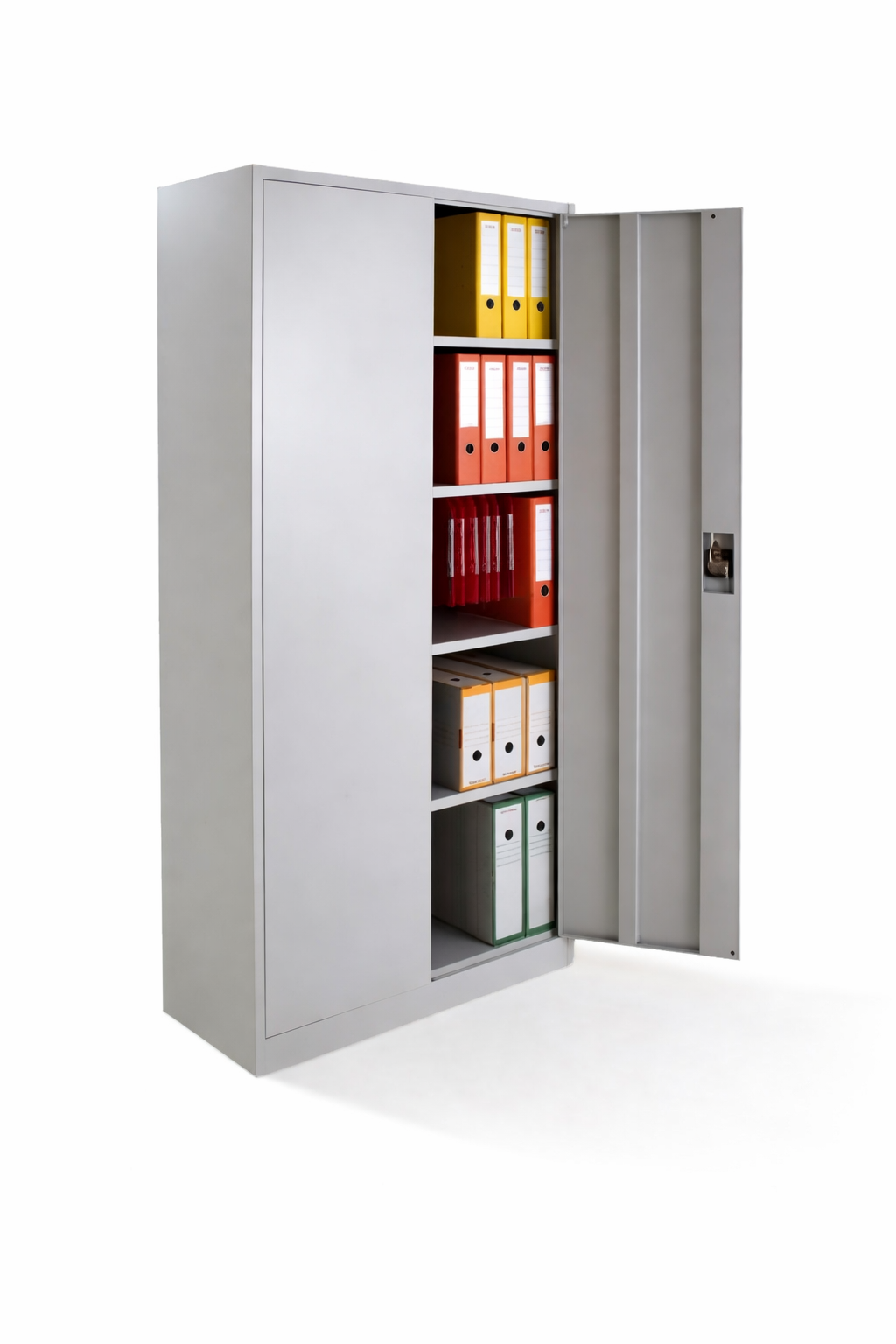 Metal office storage cabinet with hinged doors and shelves AV4