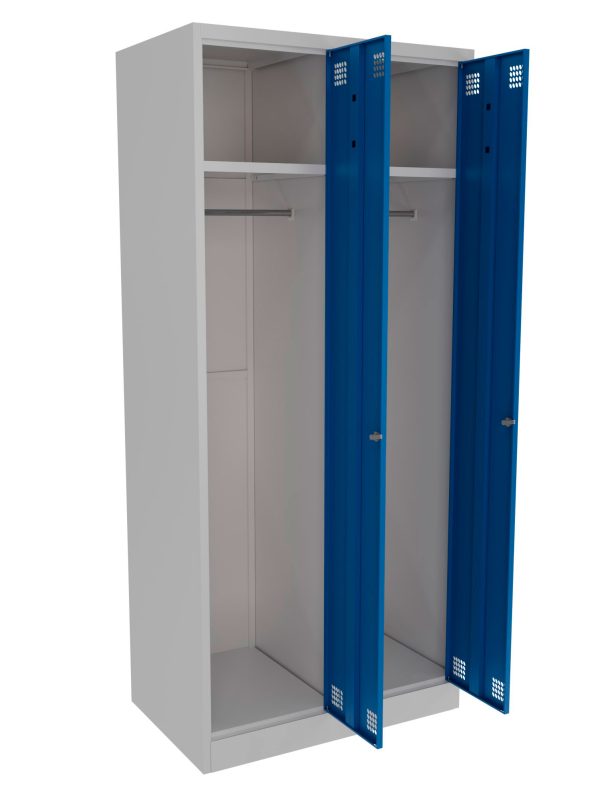 Double door metal locker with shelf and hanging rail