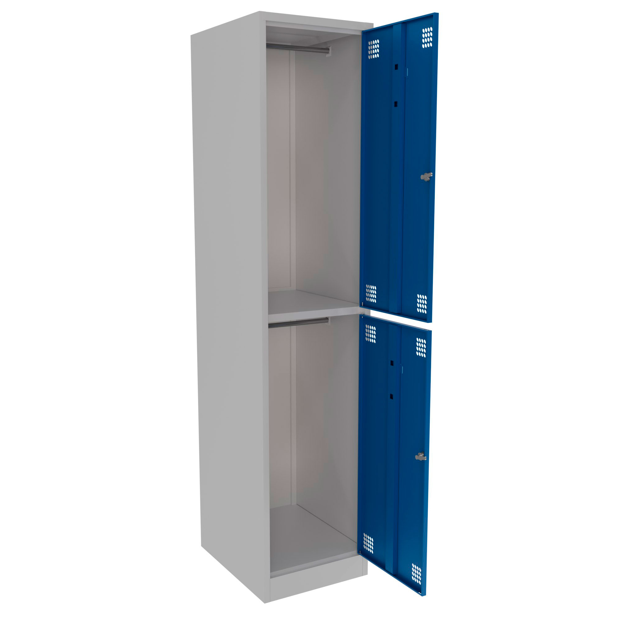 Two tier metal locker with hanging rails
