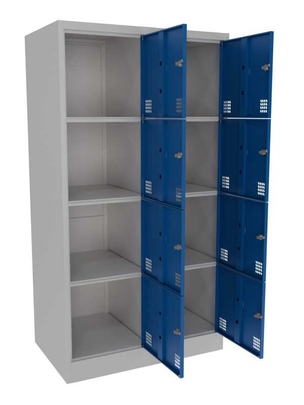 Eight door metal locker with ventilated doors
