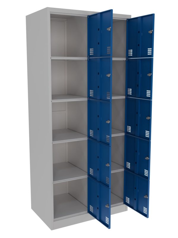 Twelve door metal locker with ventilated doors