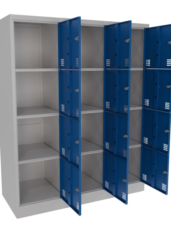 Sixteen door metal locker with ventilated steel doors