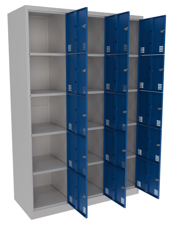 Fifteen door metal locker with ventilated steel doors