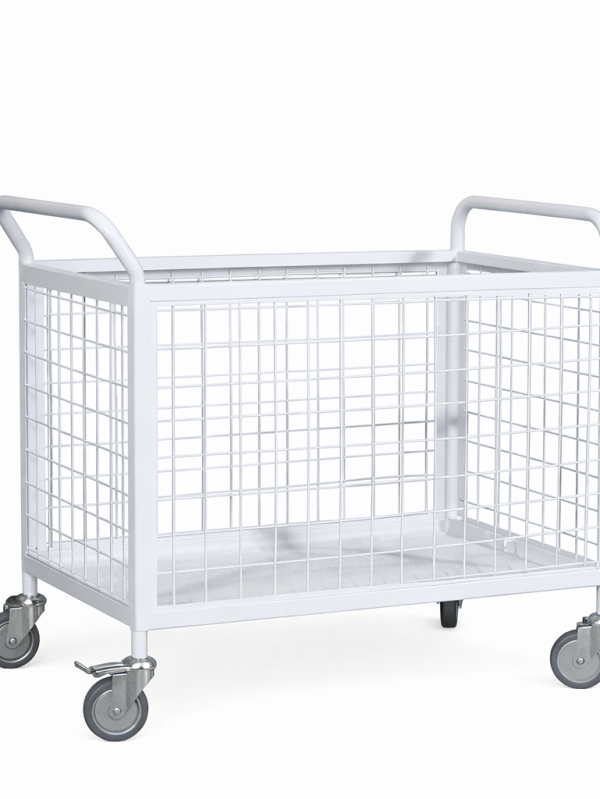 TGB-2 medical laundry transport trolley with mesh basket and brake caster wheels