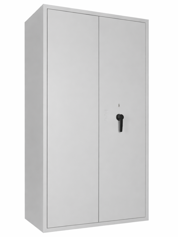 Metal storage safe cabinet with lockable doors and shelves