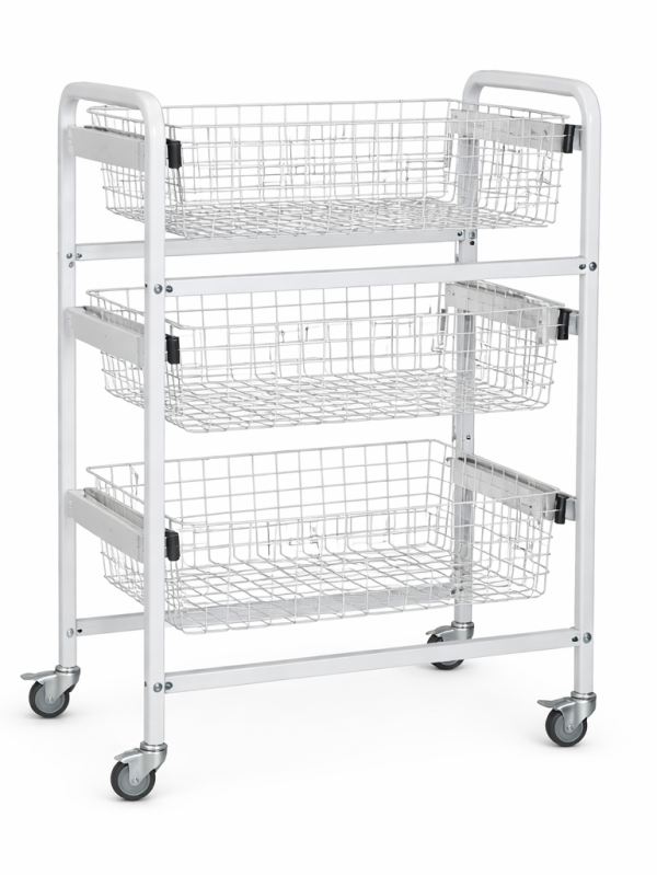 VZ-3 three-tier laundry transport trolley with mesh baskets medical storage cart