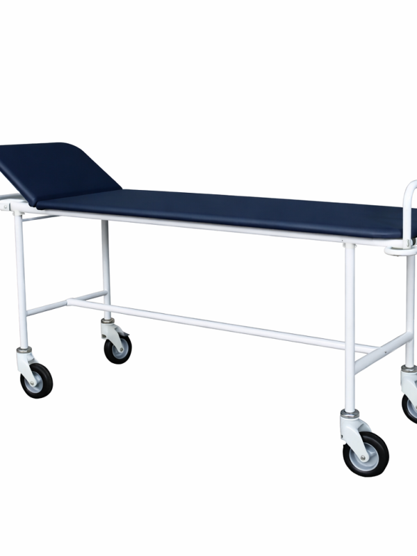 TPB patient transport trolley with adjustable headrest and reinforced wheels on white background