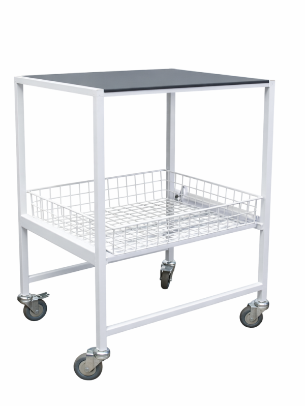 SI-1-1K medical instrument table with basket and stainless steel shelf on wheels