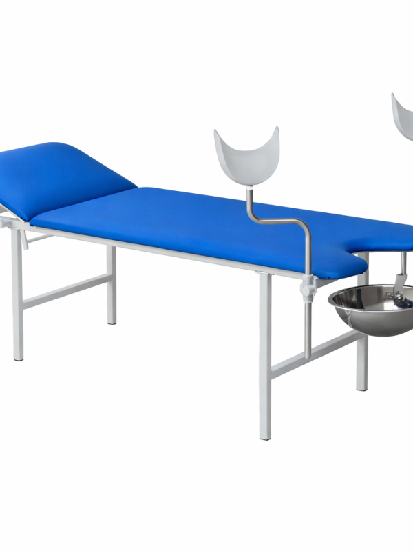 Gynecological couch KKG with knee supports and stainless steel bowl for intrauterine irrigation procedures
