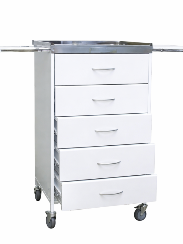 Medical manipulation cabinet SM-4 Max with five drawers and side shelves hospital trolley on wheels