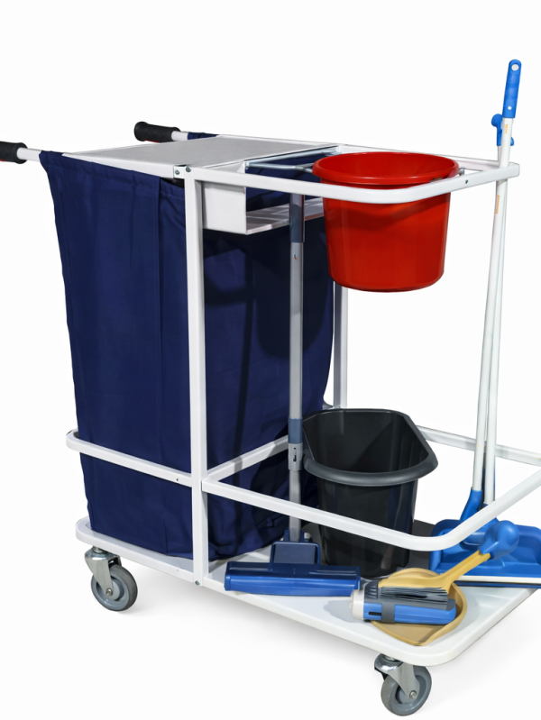 TUP janitorial cleaning trolley with bag, buckets and mop holders medical housekeeping cart