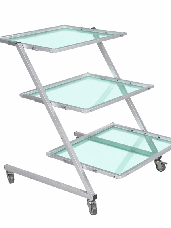 SP medical instrument table three-tier mobile trolley with glass shelves