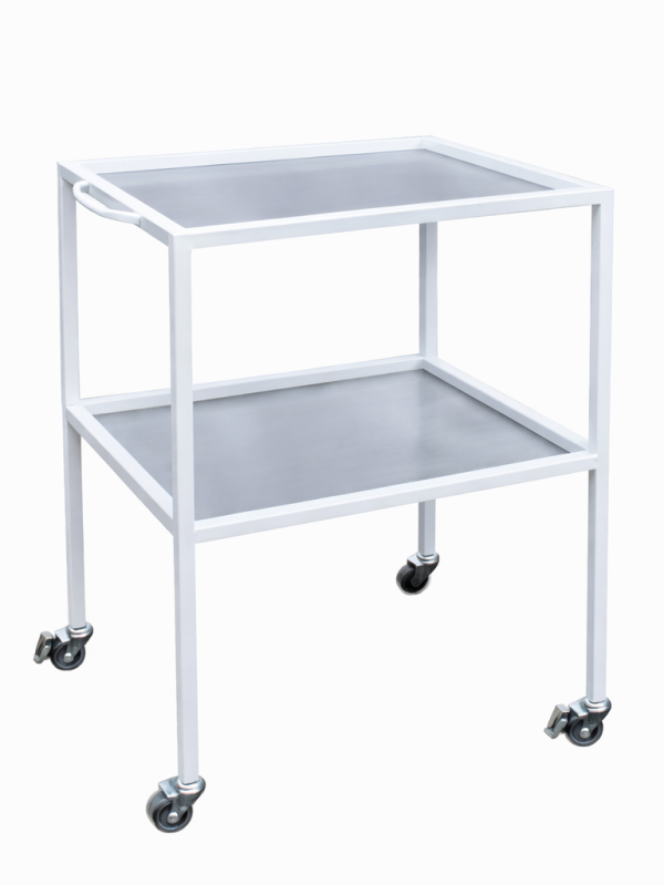 SIS medical instrument table two-tier mobile trolley with shelves and caster wheels