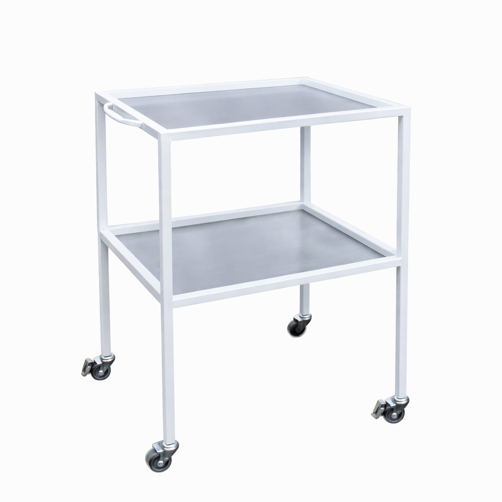 SIS medical instrument table two-tier mobile trolley with shelves and caster wheels