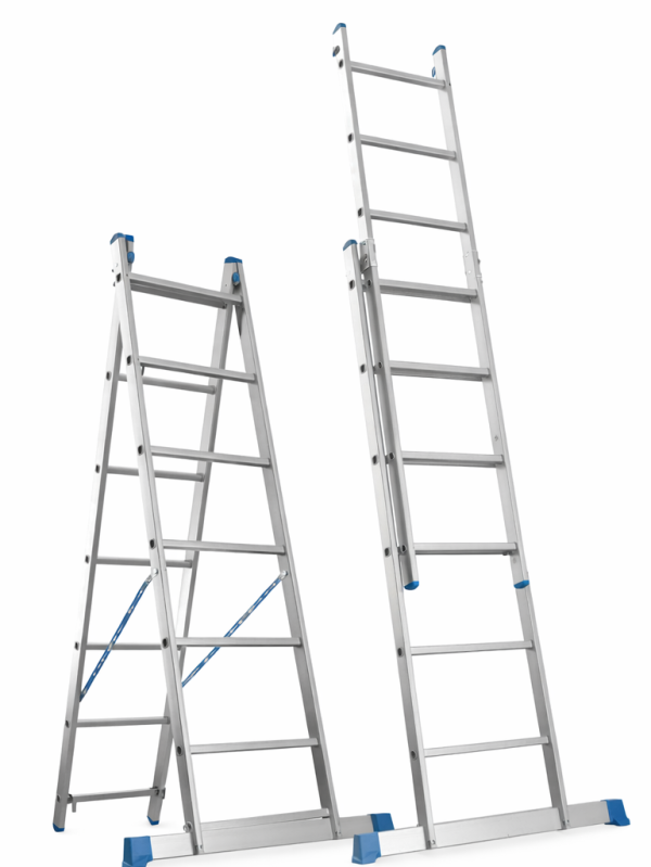 Two-section and three-section aluminum ladders with adjustable height and anti-slip feet for home and professional use