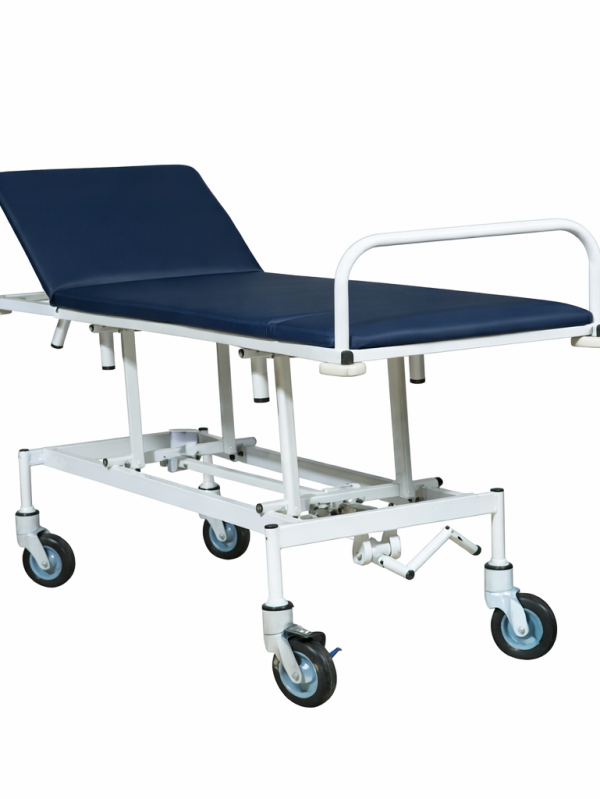 TPBR adjustable medical patient transport trolley with reclining backrest and height regulation on white background