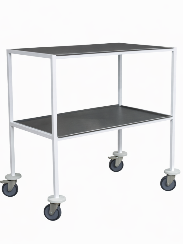 SIS-2 medical instrument table two-tier stainless steel mobile trolley with wheels